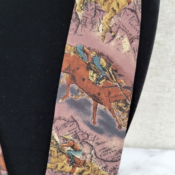 Henry Marx Vintage Silk Equestrian Print Tie Men's Necktie Western - Picture 3 of 8